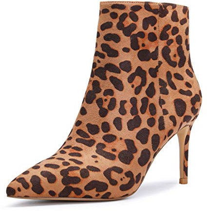 Castamere Polacchine Donna Stivali Cerniera Tacco a Spillo 8CM Marrone Leopardo Scamosciato Scarpe EU 39