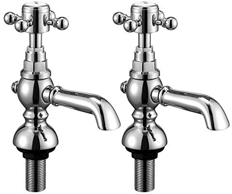 Wasserrhythm Paire de robinets de lavabo cascade Victoria Traditionnels Robinets d'évier de salle de bain en paire classique à levier croisé en laiton chromé