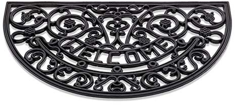 CSN Außenmatte Rosette 75 x 45 cm | Türmatte Gummimatte Halbrund | Outdoor Dekorative Fußabtreter | Schmutzfangmatte aus Gummi vor der Tür