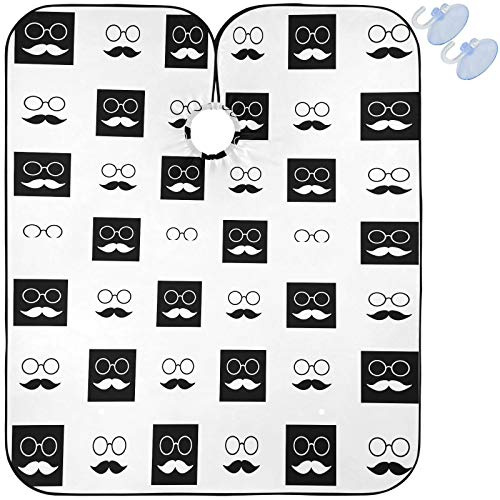 visesunny Mustache Glasses White Black Grid Barber Cape Anti-Static Hair Cutting Cape with Snap Closure Professional Salon Polyester Beard Shaving Bib Water-Resistant Hairdressing Cape Adjustable Snap