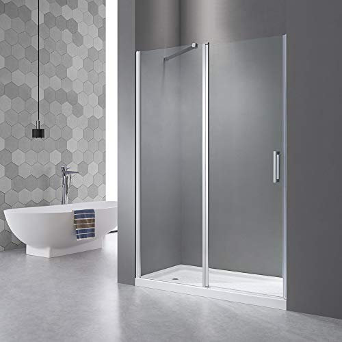 Porte de niche - Porte battante avec paroi latérale - Pour niche de douche de 100 à 150 cm de large - Porte pivotante avec paroi latérale - Hauteur : 195 cm - Verre Nano ESG 6 mm - 130 x 195 cm