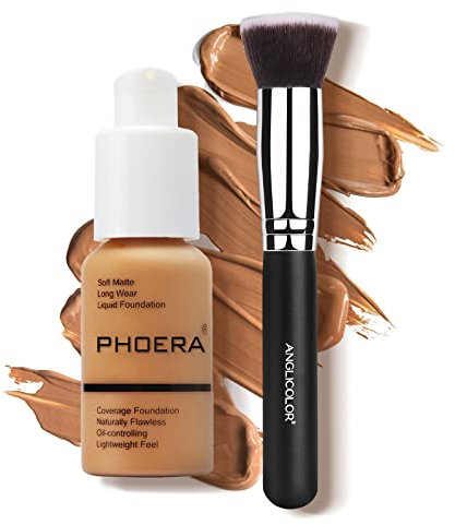 PHOERA Foundation, Full Coverage Foundation, Concealer Foundation Full Coverage Flawless Cream Glatte, langanhaltende Neu 30ml PHOERA 24HR Matte Oil Control Concealer (#106 Warm Sun, 30ml)