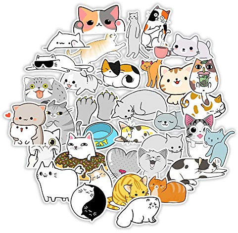 Bric Dodo Pack of 50 Cat Stickers Car Laptop Phone Guitar Skateboard Motorcycle Bicycle Kawaii Cat Stickers Set Vinyl Waterproof Aesthetic Sticker for Teenagers Children Adults