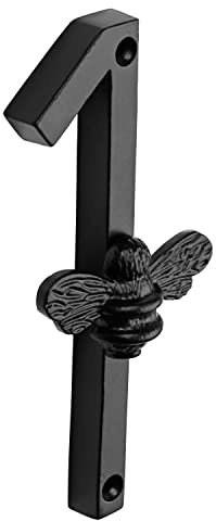 Brass bee House Number with Bee design | 5 inch Modern Door Sign Numbers Signs Plaques | Street Home Address Numerals, Black Iron Metal 0-9 (1)