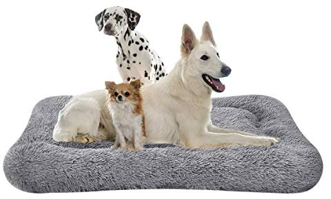 Coohom Fulffy Deluxe-Plüsch-Hundebett, Haustierkissen, Hundehütte, rutschfest, waschbar, für mittelgroße und große Hunde (XXL, Grau)