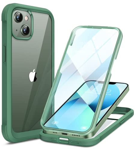 Miracase Compatible with iPhone 13 mini Case 5.4 inch, [Glass Screen Protector] Full Body Rubber Bumper Case Cover (Acacia Green)