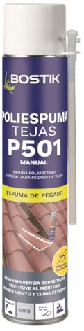 BOSTIK - Espuma Poliuretano P501 Poliespuma Tejas Gris Cánula - Bote 750 ml | Espuma Poliuretano de Pegado Expansiva - Gran Adherencia sobre Tejas - Relleno de Huecos en Tejados