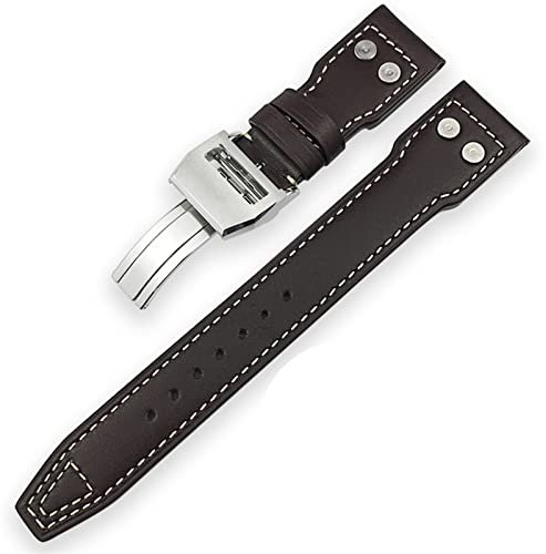 EEOM 20mm 21mm 22mm Calf Leder Armband geeignet für Iwc markieren DER KLEINE Prinz Groß Spitfire Timezone Watch Zubehör schwarz (Color : Brown White, Size : 21mm)