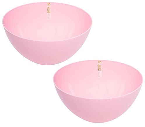 YöL Set of 2 Pink Plastic Salad Bowls Reusable Camping Summer Party BBQ Caravan Large