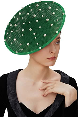 Coucoland BABEYOND Flache Fascinator-Hüte für Frauen – Eleganter Damen-Fascinator für Teeparty, Beerdigung, Kirche, Untertasse, Grün-Perle, Einheitsgröße