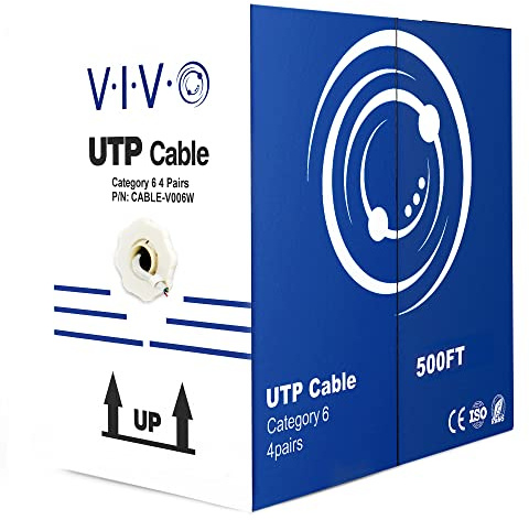 VIVO 500ft Bulk Cat6 Wire, CCA Ethernet Cable, 23 AWG, UTP Pull Box, LAN Network, White, CABLE-V006W
