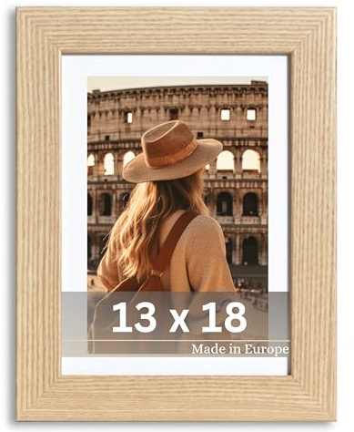 VictoR Bilderrahmen Passepartout Richter beige in 13x18 cm | 10x15cm Passepartout - Fotorahmen Holz - Leiste: 25x20mm - Bilderrahmen beige 13x18