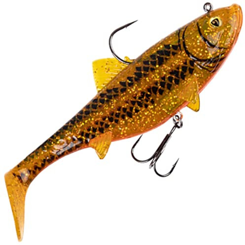 Fox Rage Replicant Wobble - Gummifisch Swimbait, Farbe:Goldie UV, Länge/Gewicht:14cm - 55g