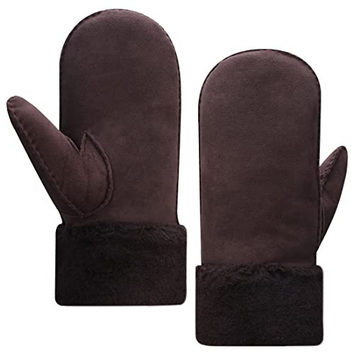 Harssidanzar Herren Fäustlinge,Winter Schaffell Shearling Beheizte Warme Pelzmanschetten Fäustlinge Für Winterkaltes Wetter KM042EU, Braun,Größe L