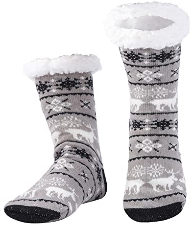 WOTENCE Herren Warme Dicke Wintersocken Anti Rutsch Sohle,Flauschig Thermo Socken Innenfrottee Hausschuhe Socken