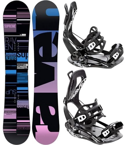 RAVEN Snowboard Set: Snowboard Supr Black, White + Bindung FT360 Black, White (Snowboard 153 cm + Bindung Black L, Supr Black)
