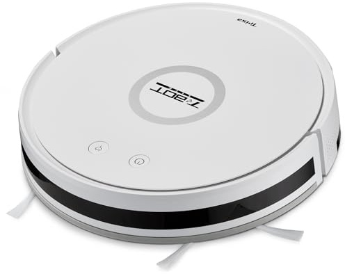 Trisa T-Bot Lite Saugroboter, 1300 Pa, HEPA-Filter und Magnetband | Fernbedienung, HEPA-Filter für Allergiker, Magnetband-Abgrenzung, Treppenschutz; ohne App; für Teppich und Hartboden