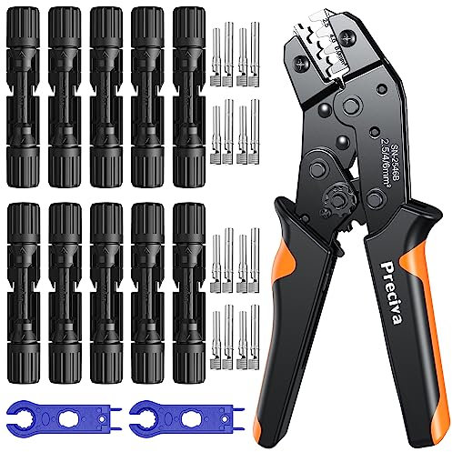 Preciva Set di Pinze Crimpatrici Solari per Cavi PV da 2.5/4.0/6.0mm² - Incl. Pinza Crimpatrice,10 Connettori Fotovoltaici e 2 Chiave Inglese