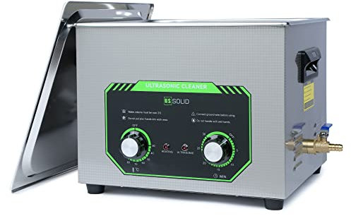 U.S.Solid 15L Mechanischer Ultraschallreiniger mit Heizung - 40 kHz Edelstahl Ultraschallreinigungsmaschine mit mechanischem Kontrollknopf für Industrie und Schmuck, 80℃