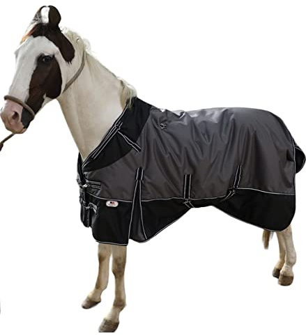 Majestic Ally 600D Ripstop Pferdedecke Regendecke Führmaschinendecke 250 g/m² Füllung (Dunkelgrau / Schwarz, 203 cm)