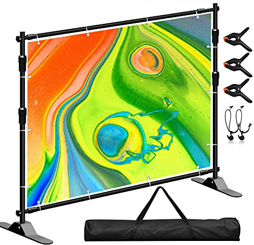SAPITER Foto-Hintergrund-Banner-Ständer-Set, strapazierfähig, 3x2.4 m, verstellbarer Teleskoprohr-Rückseite, Display-Ständer, Schritt- und Wiederholungsständer für Party, Hintergrund, mit Clips