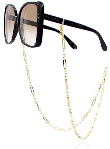 GERNEO® – Mendoza – Premium Brillenkette & Brillenband in vielfältigen Farben aus 18 Karat Gold oder 925er Silber – mit großen, länglichen Gliedern & Perlen (gold) – für Lesebrillen & Sonnenbrillen