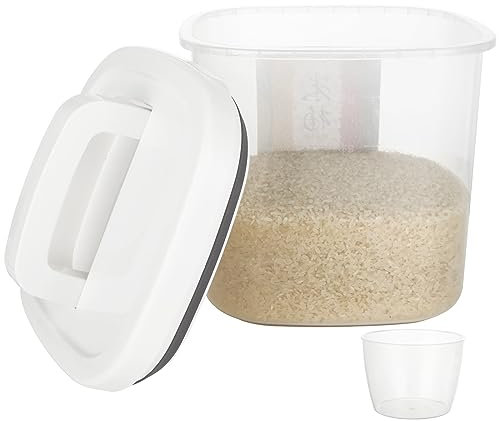 JMIATRY Rice Storage Container, 5L Plastic Cereal Storage Containers with Airtight Lid & Measuring Cup, BPA Free Large Rice Container for Rice, Beans, Grain and Flour