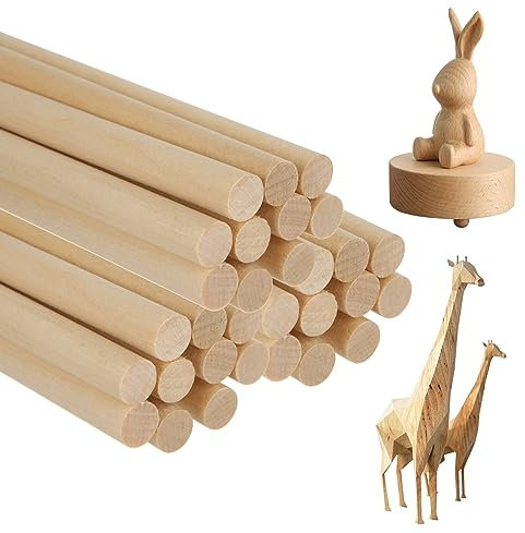 ZOFUN 100 Stück runde Holzdübel 8 mm, unlackierte Holzdübelstangen aus Birkenholz, 300 mm lange Holzstäbe zum Basteln, Holzdübel Stange für Handel DIY Holzbearbeitung Holzhandwerk Baumodell Kunst