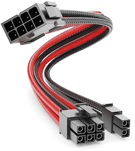 deleyCON 6+2 Pins PCI Express GPU Carte Graphique Câble D'alimentation Rallonge 30cm - 18 AWG PSU PC Ordinateur Alimentation Électrique Nylon Mâle à Femelle - Noir Rouge