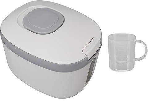 Large Capacity Food Storage Container, Rice Storage Container, Airtight Food Storage Container with Measuring Cup, Covered Rice Bucket, Cereal Dispenser Bin for Grains Nuts Flour(M Gray (10kg/22.0lb))