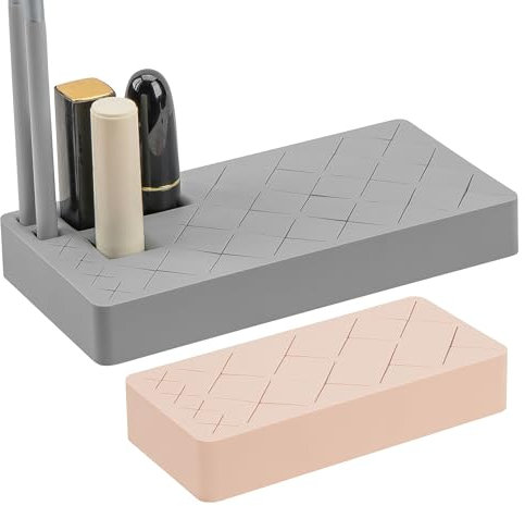 CAIRIAC 2Pcs Silicone Lipstick Holder, Cosmetics Organizer Stand, For Lipstick Cosmetics Holder Storage Box Display Stand (Medium 24 Slots Grey,Small 12 Slots Pink)