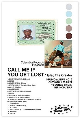 Tyler, The Creator Poster Call Me If You Get Lost Albumcover Poster 7 Leinwand Poster Schlafzimmer Dekor Sport Landschaft Büro Zimmer Dekor Geschenk 20 x 30 cm