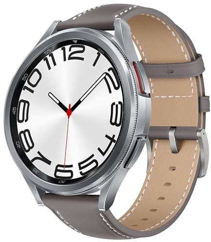 KoGiio 20mm Leder Armband für Samsung Galaxy Watch 7/6/5/4 40,44mm/Galaxy Watch FE/Watch 6 Classic 43,47mm, Ersatz Weich Uhrenarmbänder,Ersatzarmband für Samsung Galaxy Watch 5 Pro 45mm -Grau