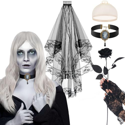 Hestya Geisterbraut Kostüm Friedhof Zombie Braut Kostüm für Damen Accessoires für Verkleidung Erwachsene Cosplay Party