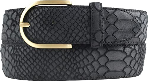 BELTINGER Damen-Gürtel mit Pythonprägung 4 cm | Leder-Gürtel für Damen 40mm Schlangen-Optik | Schlangen-Muster mit goldener Gürtelschließe | Schwarz 115cm