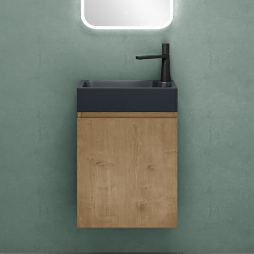 Mai & Mai Mueble Baño Suspendido con Lavabo 46 x 26 cm Roble Antracita,