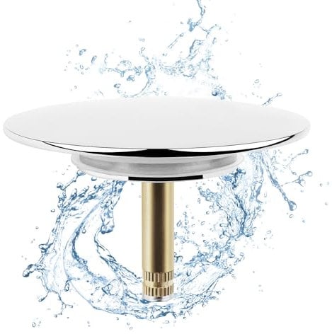 Baxcdyswe Tapon Bañera Universal, Tapón Desague Bañera, Tapon Ducha Diámetro 72 mm de Cromado de Latón Macizo, Altura Regulable con Doble Sello para Cualquier Bañera Estándar, Accesorios de Baño