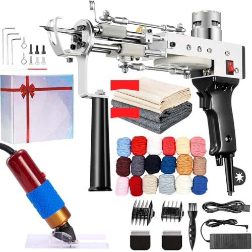 BESGEER Rug Tufting Gun with Carpet Trimmer Kit - Tuft Gun with Tufting-Shears, 2 in 1 Cut Loop Pile Carpet Gun& Carving Clippers, Rug Maker Machine Starter Kit& Trimmer& Cloth& Yarn（Olive Black）