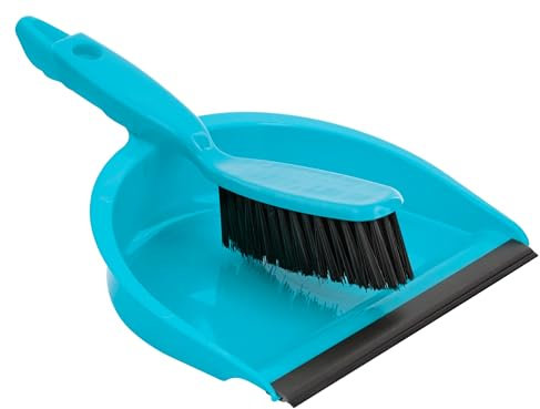 HOMESHOPA Dustpan and Brush Set, Easy-Sweep Rubber Lip and Dirt-Trapping Durable Bristles, Lightweight, Portable Sweeping Brush, Household Home Kitchen and Indoor Cleaning (Blue)