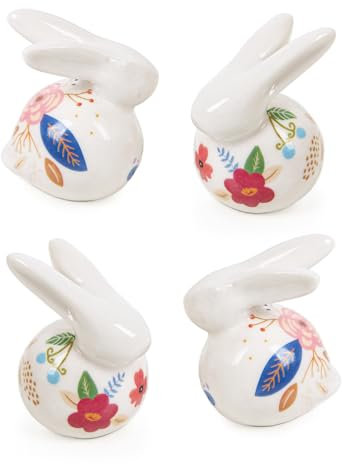 Logbuch-Verlag 4 kleine Bunte Hasen Osterhasen Hasen Figuren kleine Ostergeschenke Hasenfiguren 5 cm Retro aus Porzellan