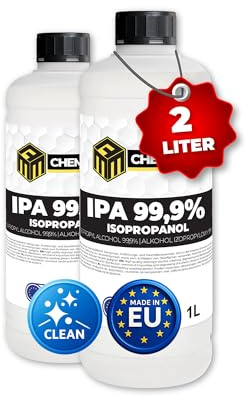 MRM Chemicals - Isopropanol 99,9% IPA 2 x 1L – Isopropylalkohol Reinigungsalkohol für Elektronik, Glas, Auto & Werkstatt – Klebereste Entferner, fettlösend & rückstandsfrei