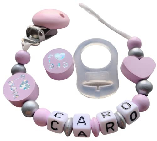 personalisierte Kette mit Namen für Mädchen und Jungs - große Farbauswahl Love Mom & Dad Geschenk für Baby (Rosa)