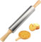 Rouleau à Pâtisserie, Rouleau à Pâte en Acier Inoxydable, Rouleau à Pâtisserie avec Manche en Bois, Rouleau à Pâte Antiadhésif, Accessoire de Cuisson pour Pizza, Pâte, Gâteaux, Fondant, Pâtisseries