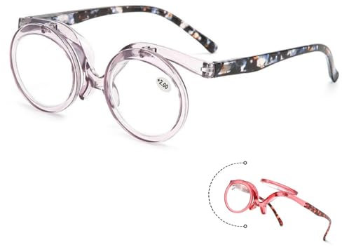 SKINCATE Make Up Lesebrille, Modische Drehbare Computer Brillen, Augen Make-up Brille, Hochklappbare Kosmetikleser, Blaulichtfilter Brille Für Männer Und Frauen (Color : Purple, Size : 3.5X)
