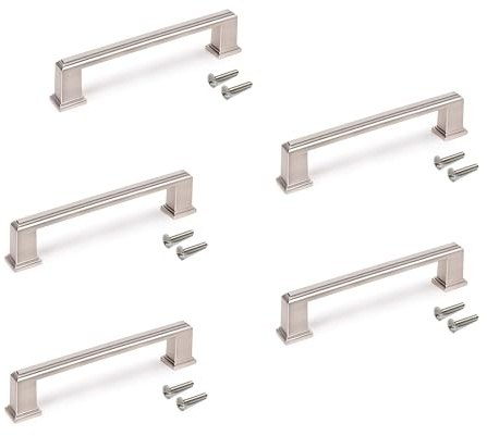 Emuca - Lot von 5 Möbelgriffe, L147.5mm, 128mm Achsenabstand, Zamak, Nickel satiniert