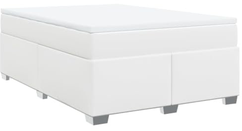 vidaXL Boxspringbett mit Matratze Weiß 140x200 cm Kunstleder