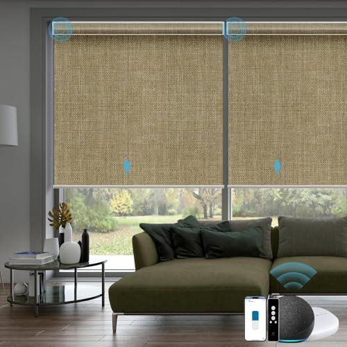 SmartWings Elektrisches Rollo mit Fernbedingung, Smart Rollo Innen 100% Verdunkelung, Kompatibel mit Alexa, Google Home, Homekit, Benutzerdefinierte Größe,Vigor Weizen