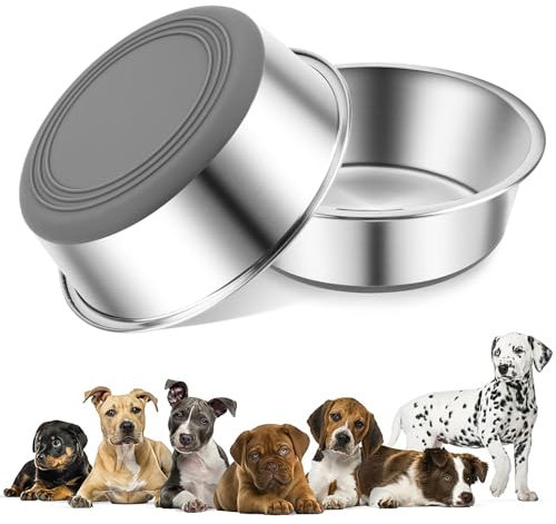 AKONE Hundenapf Edelstahl, 2 Stück Futternapf Hund Set, Fressnapf Hund rutschfest, Hunde Napf Wassernapf für Hunde und Katzen (480ML)