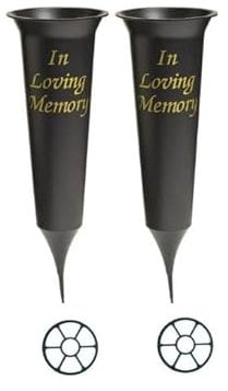 Daisy Dreams Set of 2 In loving Memory Spiked Memorial Grave Flower Vases-Strong Grave Flower Pots, Plastic Spike Grave Ornament for your loved ones