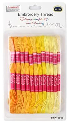 Filo da ricamo in 12 pezzi, fili di poliestere giallo sfumato, fili per punto croce, filo da cucito, filo per braccialetti per cucito, nodi e artigianato